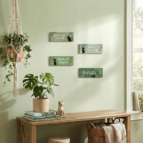 4Pcs Sage Green Office Decor for Women Inspirational Wooden Wall Decor for Office Home Sage Green Black Cat Wall Art Motivational Quotes Wooden Signs Set Positive Affirmations for Bedroom Work - style: Sage Green