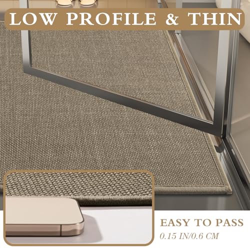 YIHOUSE Brown Bathroom Rug Sets 2 Piece, Dark Beige Absorbent Bath Mat, Non Slip Washable Quick Dry Thin Bath Rugs for Bathroom Floor and Toilet - color: Brown, size: 2 Piece (17"x24" + 17"x47")