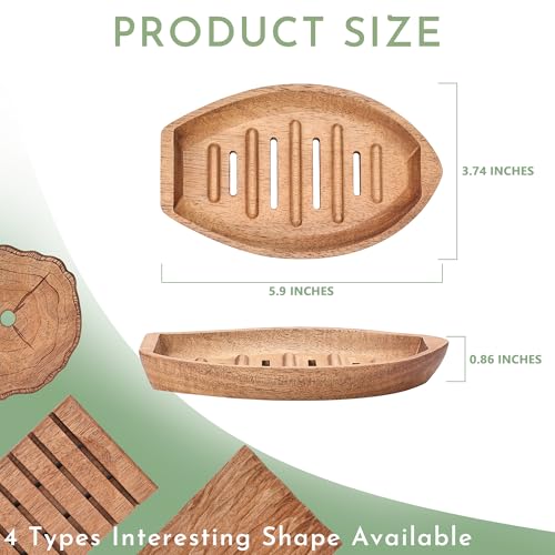 Acacia Wooden Soap Dish with Self Draining, Funny and Modern Multi Shape Design, Soap Holder for Sink Countertop, Shower & Bathroom Soap Tray。 (Boat-5.9"x3.74"x0.86") - size: Boat-5.9"x3.74"x0.86"
