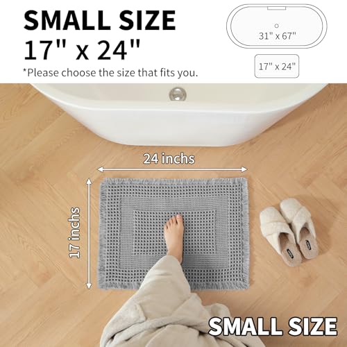 Waffle Bath Mat - Super Water Absorbing Bath Mat Quick Dry, Bathroom Rugs Non Slip Washable with Tassels, Rubber Backed Bathroom Mat for Bathroom Floor, Tub and Shower, 17" x 24", Light Grey - color: Light Grey, size: 17" x 24"