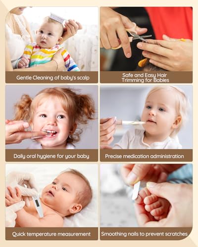 Lilian&Gema Baby Healthcare and Grooming Kit, 28-in-1 Rechargeable Nail Trimmer Electric Set, Dual Auto Light Baby Nail Care Kit, Portable Newborn Nursery Health Care Set for Infant Toddlers Boy Girl - color: Brown