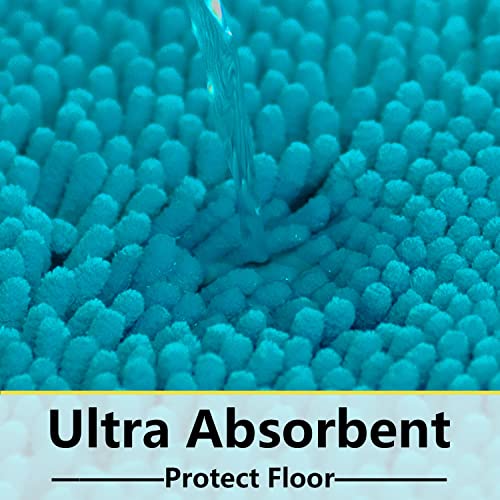 Bathroom Rugs Chenille 3-Piece Extra Soft and Absorbent Shag Bathroom Rugs, Machine Wash Mat, Strong PVC Non-Slip Underside, Plush Carpet Mats (Turquoise) - color: Turquoise, size: 2'8" x 1'8" (16x24"+20x32"+20x20"U shape）