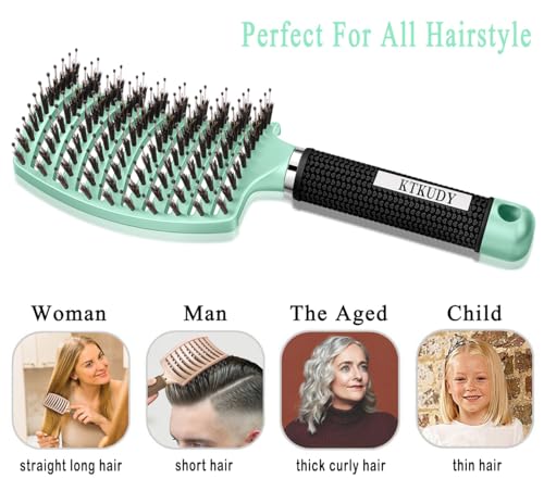KTKUDY Detangling Brush Boar Bristles HairBrush Make Hair Shiny & Healthier Curved and Vented Detangler Brush for Women Men Kids Wet and Dry Hair (Turquoise) - color: Turquoise