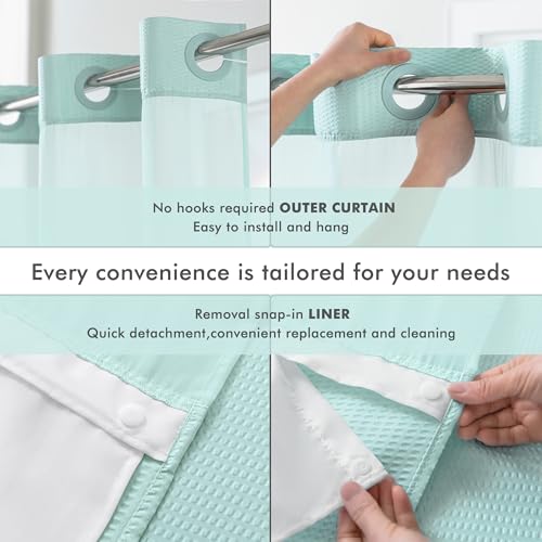 Mrs Awesome No Hook Shower Curtain with Snap-in Liner, Embossed Waffle Design Fabric Shower Curtain for Bathroom, Soft & Lightweight, 71x74, Sky Blue - color: Sky Blue, size: 71"W x 74"L (Pack of 1)