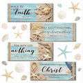 4Pcs Coastal Wooden Wall Decor for Bathroom Bedroom Summer Beach Christian Wall Art Room Decor Starfish Seashells Wooden Signs Teal Ocean Religious Decor with Bible Verses Nautical Home Decoration - style: Coastal