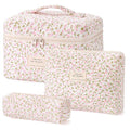 HBselect Quilted Makeup Bag, 3PCS Cotton Large Travel Makeup Bag, Cute Floral Coquette Make up Bag Cosmetic Bag Toiletry Bag for Women Girls - color: A-3PCS-Floral 17