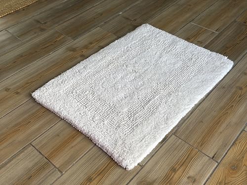 KEMA Bathroom Rugs 17"x24", Cotton Reversible Bath Mat for Bathroom Ultra Soft Plush Bath Rugs Water Absorbent Quick Dry Thick Floor Mats for Shower, Restroom, Bedroom, Kitchen (White) - color: White