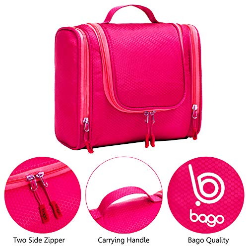 Bago Travel Toiletry Bag for Women and Men - Large Waterproof Hanging Large Toiletry Bag for Bathroom and Travelling Bag for Toiletries Organizer - Travel Makeup Bag (Pink) - color: Pink, size: Large