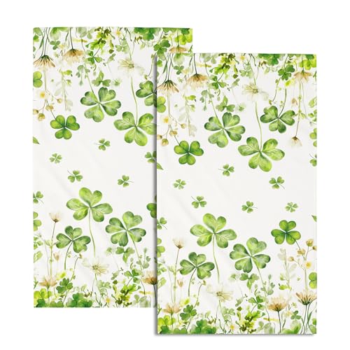 St. Patrick's Day Shamrock Hand Towels 14.4x28.3 Inch Set of 2 | Green Floral，Polyester Cotton，Breathable，for Spring Holiday Kitchen Hotel Gym Spa Decor - color: Green Shamrock
