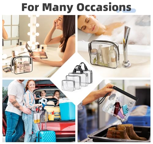 ABSOFINE Clear Toiletry Bag for Travel Size Toiletries, 4 Pack Large Waterproof PVC Makeup Bags with 2 Pack Airport Security Liquids Bags, Travel Essentials toiletry Bottles for Women Girls Men