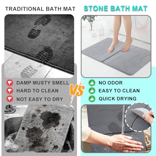 Stone Bath Mat, Foldable Non-Slip Stone Bath Mats for Bathroom 24"x16", Absorbent Quick Dry Diatomaceous Earth Bath Mat, Magic Stone Dish Drying Mat for Kitchen Counter, Pet & Plant - color: Grey Lines