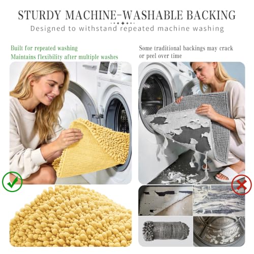 Yimobra Bathroom Rugs Non Slip Washable - Ultra Soft Absorbent Chenille Bath Mat, Quick Dry Shaggy Floor Carpet for Tub Shower, Yellow Home Decor Accessories, 24x17 Inch - color: Yellow, size: 24" X 17"
