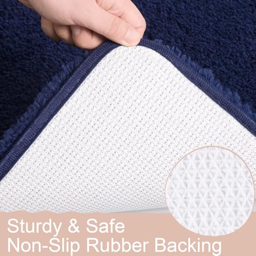 AROGAN Luxury Long Bathroom Runner Rug, 17x24 Inch Thick Soft and Absorbent Microfiber Non Slip Bath Mat, Rubber Backing Quick Dry Rugs Carpets, Machine Washable Plush Mats for Shower Floor, Navy Blue - color: Navy Blue, size: 1'5" X 2' (24" X 17")
