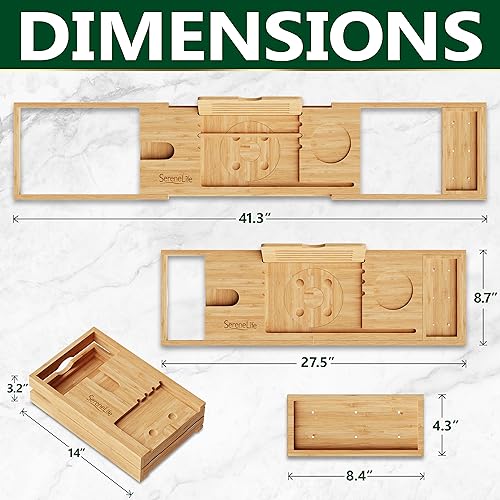 SereneLife Premium Bathtub Tray Caddy, Expandable Bath Tray, Unique House Warming Gifts, Gift for Mom, Women, New Home, Wedding, Anniversary, Bridal Shower, Universal Fit for All Tub - Natural,Folding - color: Natural, Folding