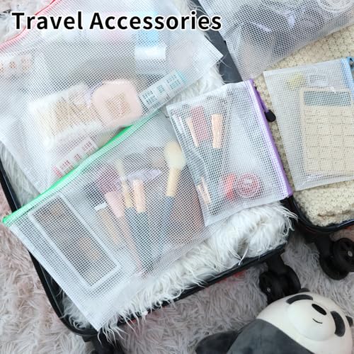 EOOUT 56pcs Mesh Zipper Pouch, Waterproof Zipper Bags, 8 Sizes Plastic Travel Pouch, 18 Colors, Multipurpose for Travel Storage, Office Appliances - style: Multicolor-56pcs