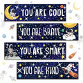 4Pcs Outer Space Wooden Wall Art Room Decor for Boys Astronaut Wall Art Set for Bedroom Bathroom Motivational Wooden Signs Navy Blue Galaxy Nursery home Decor for Toddler & Playroom - style: Outer Space