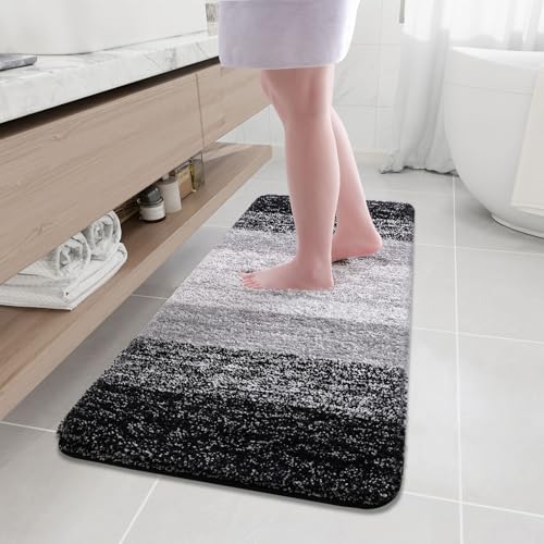 Arotive Microfiber Bathroom Rugs, Shaggy Soft and Absorbent Bath Rug, Thick Plush Machine Washable Dry Bath Mats for Bathroom, Tub and Shower, 47x20, Black, Rectangular - color: Black, size: 47" X 20"