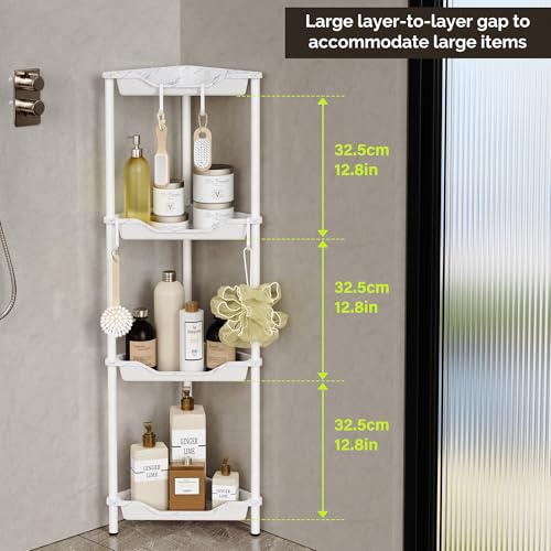 Orimade Rustproof 4 Tier Floor Standing Corner Shower Caddy Organizer, Plastic Metal Splicing Floor Corner Shelf Rack Storage Stands for Bathroom, Marble - color: Marble, size: 4 Tier