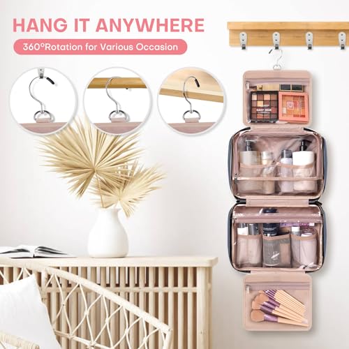 HXLGMD Travel Size Toiletry Bag for Women, Portable Cosmetic Bag with Hanging Hook, Travel Essentials Water-resistant Makeup Organizer for Accessories, Shampoo, Full-size Container, Toiletries - color: Aegean Blue, size: Medium