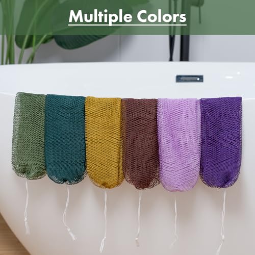 Bathway African Net Sponge Authentic with Handles (Set of 2), African Exfoliating Net Sponge, Exfoliating Body Scrubber Bath Sponge - Bathing Accessories with Storage Bag (Dark Green & Brown) - color: Dark Green & Brown