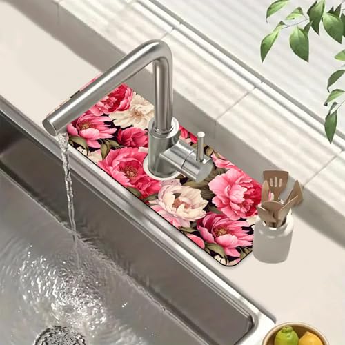 Faucet Mat for Kitchen Sink Absorbent Splash Guard Bathroom 15.5"X5.5" - size: 15.5" x 5.5"
