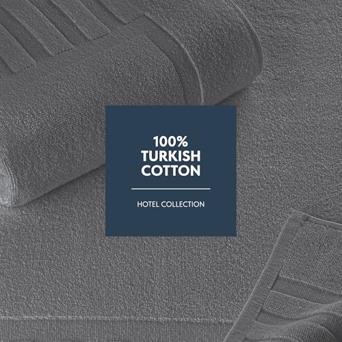 White Classic Luxury Bath Mat Floor Towel Set - Absorbent Cotton Hotel Spa Shower/Bathtub Mats [Not a Bathroom Rug] 22"x34" | 2 Pack | Dark Gray