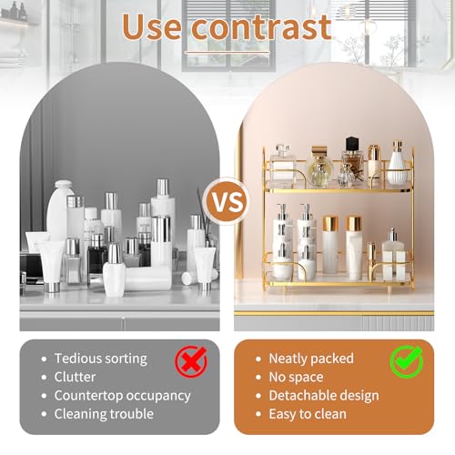 2 Tier Corner Bathroom Counter Organizer, Cosmetic Skincare Organizer, Bathroom Countertop Perfume Tray Vanity Organizer, Kitchen Spice Corner Storage Shelf | Cosmetic Skincare Organizer - color: Gold