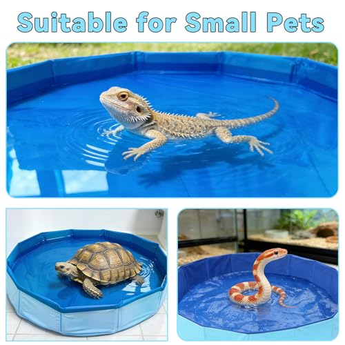 Foldable Bearded Dragon Pool Bathtub, Reptile Bath Pool Bearded Dragon Swimming Pool with Brush Gloves Reptile Accessories Swimming Pool for Turtle Lizard Small Pets - size: Reptile Pool