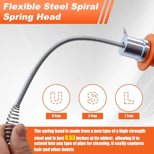 Drain Auger 25ft, Drain Clog Remover with Drill Adapter, Flexible Plumbing Snake for Kitchen, Bathroom & Shower, Manual or Drill Powered Drain Snake - size: 25ft Drain Auger + Tool Kit