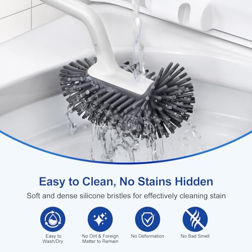 HAMITOR Toilet Bowl Brush Holder Set: 2Pack Deep Cleaning Silicone Toilet Scrubber Under Rim with Curved Bristle for Bathroom Dead Corner Clean - Modern Rv Decorative Accessories - color: White, size: 2Pack