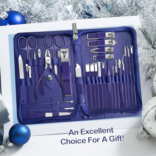 Manicure Set 30 in 1 Nail Clippers Set,Nail Manicure Kit for Women,RedFlow Toenail Clippers,Pedicure Kit,Pedicure Tools,Suitable for Travel Manicure Tools (Navy Blue) - color: Navy Blue