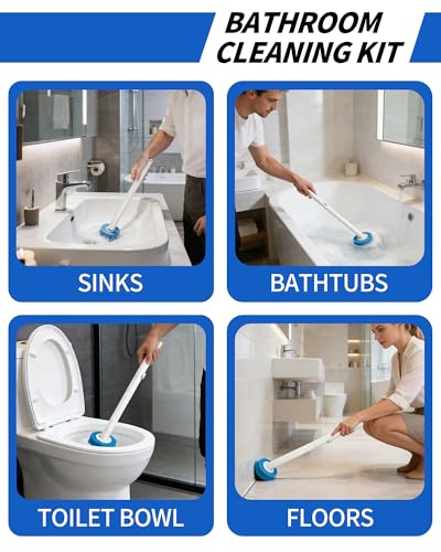 Disposable Toilet Cleaning System, Toilet Bowl Cleaner Wand and 8 Refills, Toilet Brush and Holder Set(Wall Mounted), Bathroom and Toilet Cleaning Scrubber Kit - color: Toilet Brush and Holder Set (8 Refills)
