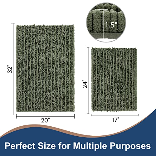 FLOLEOPA Luxury Chenille Loden Bathroom Rugs Bath Mats Sets, Extra Soft and Absorbent Bathroom Rugs Non Skid Machine Wash Dry Bath Mats（32"x20" Plus 17"x24"） - color: Loden, size: 32"x20" Plus 17"x24"