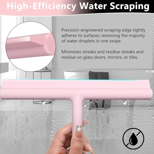Silicone Shower Squeegee for Glass Doors Window Squeegee for Walls, Sink, Mirror, Bathroom, Car Window Cleaning - Pink - color: Pink, size: without loop