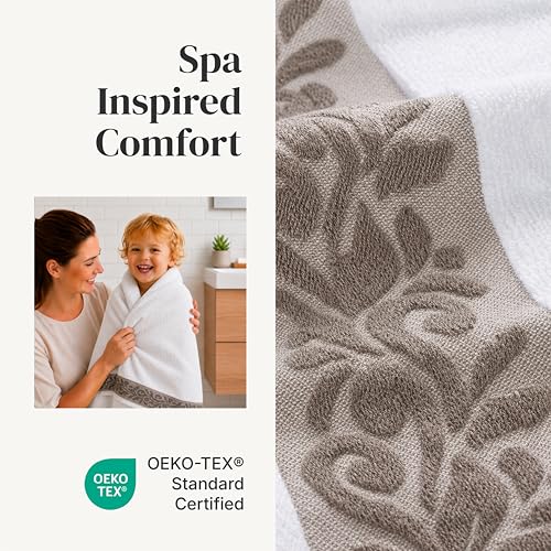 Modern Threads 600 GSM 6-Piece Towel Set with Filgree Jacquard Border Taupe - color: Brown, style: Jacquard Border