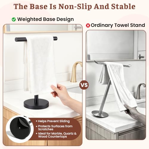 Hand Towel Holder Stand, Freestanding Bathroom Towel Rack, Black, 2 Pack | Weighted Stainless Steel Base Helps Prevent Tipping While The Open T-Shape Keeps Towels Dry on Bathroom Countertops - color: Black-2 Pack