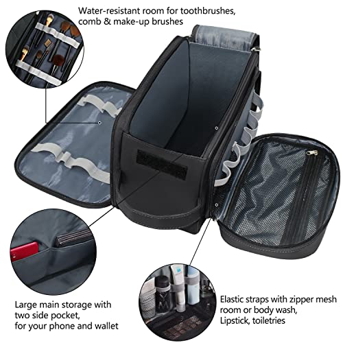 Buruis Extra Large Toiletry Bag for Men, Travel Toiletry Organizer Dopp Kit Water-resistant Shaving Bags, PU Leather Cosmetic Bathroom Shower Bag for Toiletries, Grooming, Accessories (Black) - color: Black