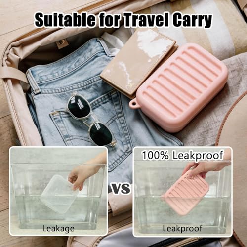 Silicone Travel Soap Case, Leak-Proof Soap Container with Pad, Peach Pink | Silicone Soap Holder, Travel Soap Case, Leak-Proof Soap Box, Removable Drain Tray, Portable Soap Container, Gym & Camping Use - color: Peach Pink