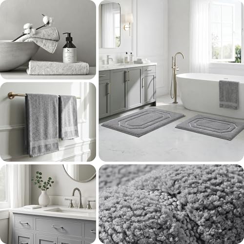 HOMEIDEAS Grey Bathroom Rugs Set, Extra Soft and Absorbent Microfiber Plush Bath Mat with Non Slip Backing for Bathroom - color: Grey
