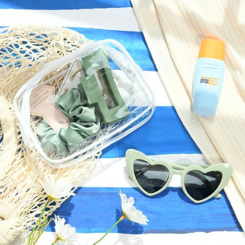 DEEKA 30 Pcs Bridesmaid Proposal Bag Set Gift Clear Makeup Toiletry Bag Bachelorette Party Favors Sunglasses Hair Claw Clips Scrunchies Knot Bracelets Bridal Wedding Party Gifts (Sage Green) - color: Sage Green, size: 6 Sets
