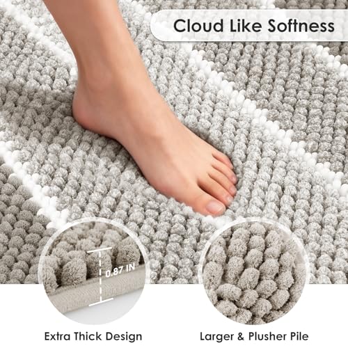 ArtyCozy Bathroom Rug, Extra Thick Absorbent Chenille Striped Pattern Shaggy Bath Mat Non Slip, Soft Plush Bath Floor Mats, Machine Washable, Brown, 17"x47" - color: Brown, size: 17" × 47"