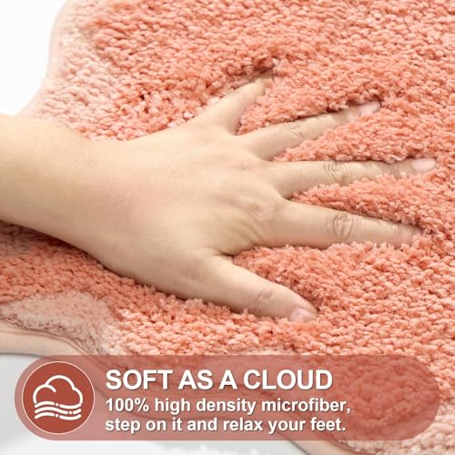 ORTIGIA Cute Coral Pink Scalloped Bath Mat, Fun Plush Microfiber Scallop Bathroom Rugs Non Slip Washable Quick Dry Absorbent, Bath Rug Carpet for Shower Stall Vanities Kitchen Floor Entrance, 17x24 - color: Coral Pink, size: 1'5" X 2'(rectangular)