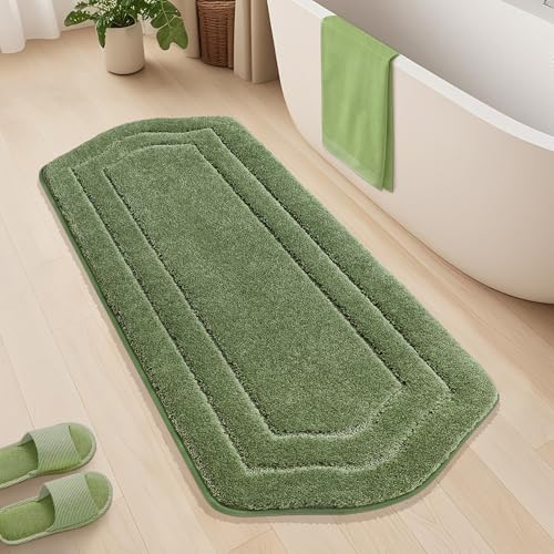 COSY HOMEER Bathroom Rugs Mat 24”x60” Absorbent Non-Slip Bath Mat, Plush Shaggy Bathroom Runner, Machine Washable Large Soft Bath Mats for Bath Floor,Tub and Shower,Green - color: Green, size: 2' x 5' (Oval)