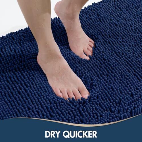 TREETONE Bathroom Rugs Sets, Thick Soft Absorbent 3 Piece Chenille Bath Rugs, Non-Slip, Dry Quickly, Machine Washable, Shaggy Mats with U-Shaped Toilet Rug for Bath Floor, Tub and Shower, Navy Blue - color: Navy Blue, size: 16"x24"+20"x32"+U Shape 20"x20"