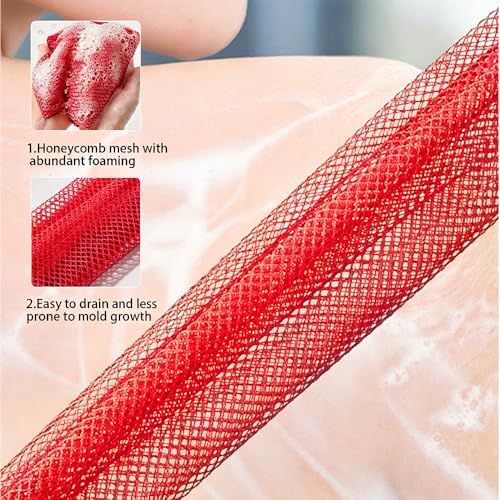 Exfoliating Bath Towel Set for Women Strong Cleaning Back Scrubber - color: Pink