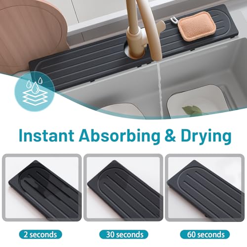 Fast Drying Stone Faucet Mat for Kitchen Sink with Raised Feet, Water Absorbent Diatomite Stone Sink Tray, Faucet Sink Splash Guard, Prevents Moisture Buildup, Durable Protector for Bathroom Counter - color: Dark Gray Style 1, size: 20" x 4"
