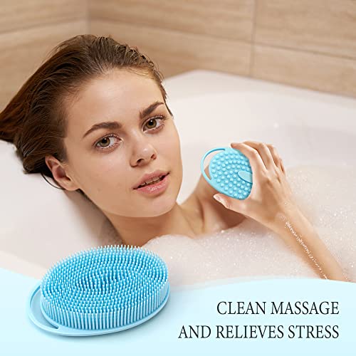 PQRUU 3 Pack Silicone Body Scrubber, Exfoliating Soft Loofah Bath Body Scrubbers for Use in Shower, Exfoliating Body Scrubber Fit for All Kinds of Skin, Rapid Foaming Black+Blue+Pink - color: Black,blue,pink