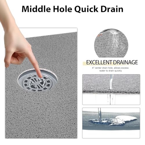 Shower Mat Non Slip, 32" x 24" Large Soft Loofah Shower Mats for Inside Shower with Drain Hole in Middle, Anti Slip Shower Floor Mat for Elderly, Quick Drying, Grey - size: 32" x 24" (Rectangular)
