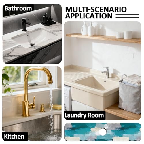 2 Pcs Kitchen Sink Splash Guard Faucet Mat Graffiti Style Faucet Mat for Sinks Abstract Painting Absorbing Drying Mats for Kitchen Bathroom, 23.6x5.5inch - color: Graffiti Style