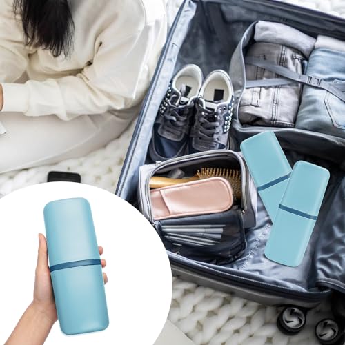 COMNICO Travel Toothbrush Cup Case Portable PP Seal Tooth Brush Holders Cover Multi-Function Toothpaste Storage Container Cup for Home School Camping Business Trip Bathroom (Blue) - color: Blue